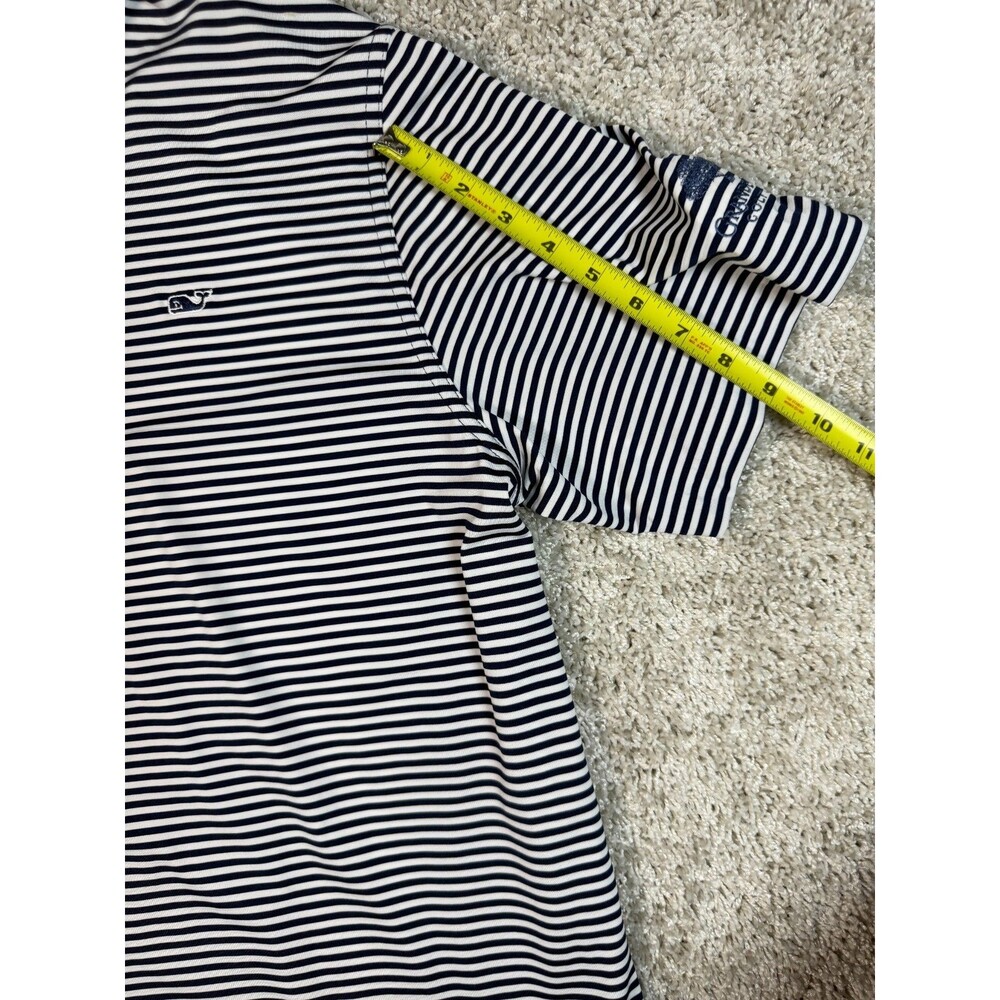 Vineyard Vines Performance Golf Polo L Blue White Stripe Whale Logo Men's - Picture 3 of 8